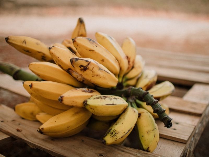 banana on wood crate, baby first solid food