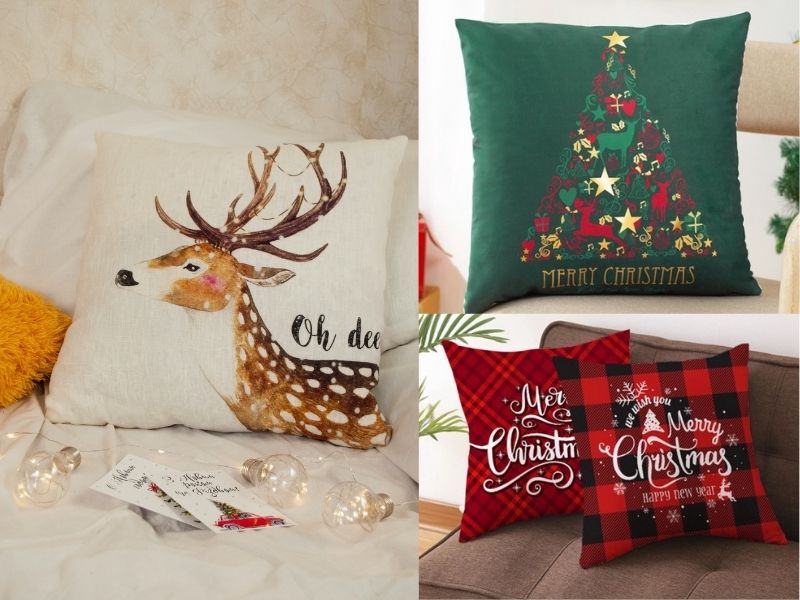 christmas pillow case, ideas on how to decorate for christmas