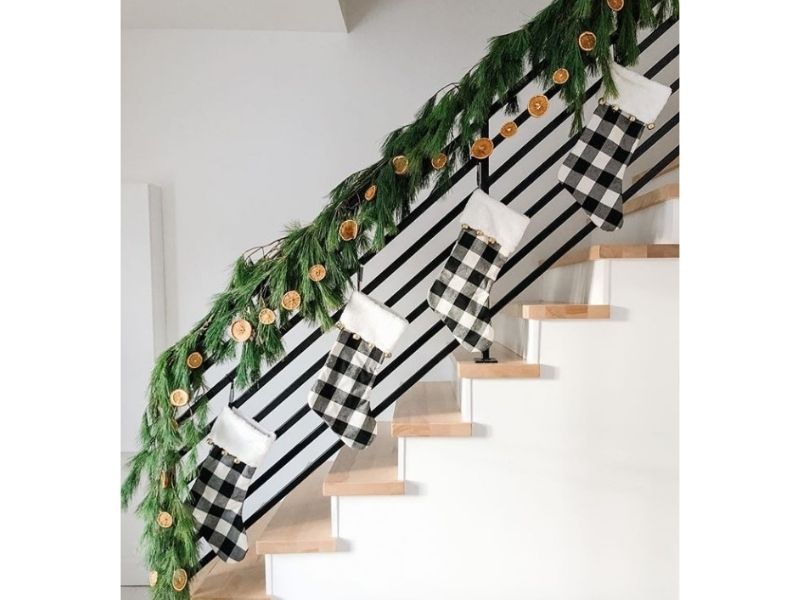 garland stocking staircase