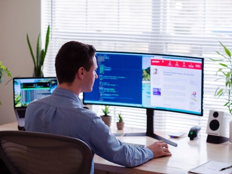 man working on desk