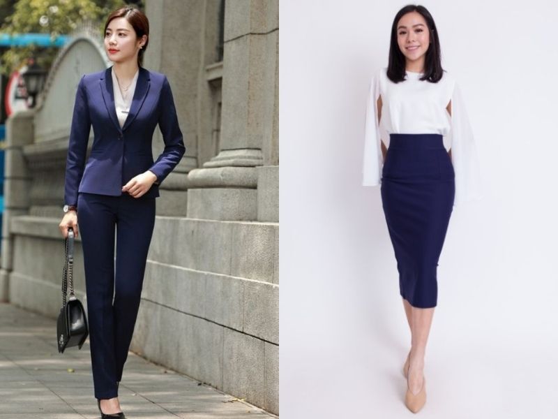 business suit and pencil skirt