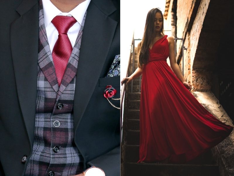 red tie and red dress