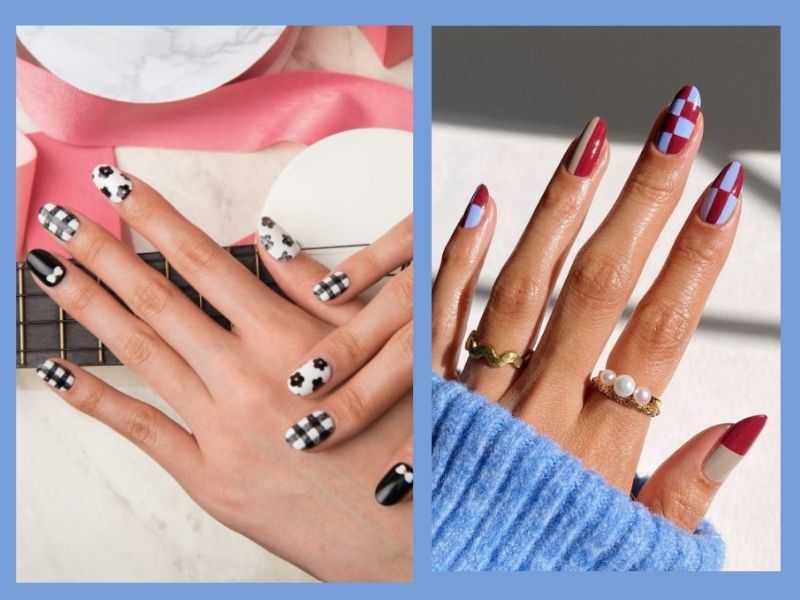 checkered nails, simple nail art design