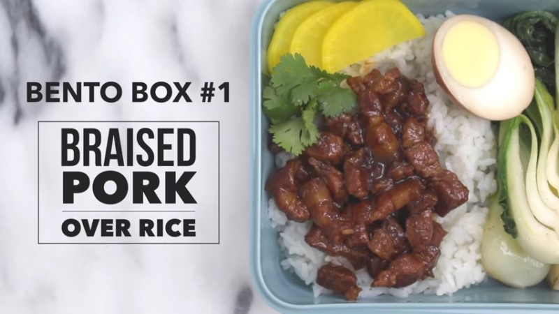 braised pork over rice bento