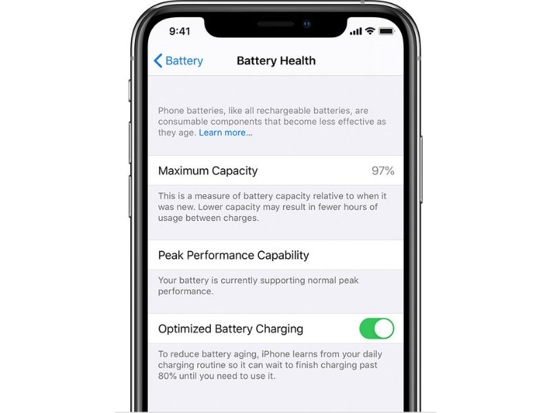 iPhone battery health menu