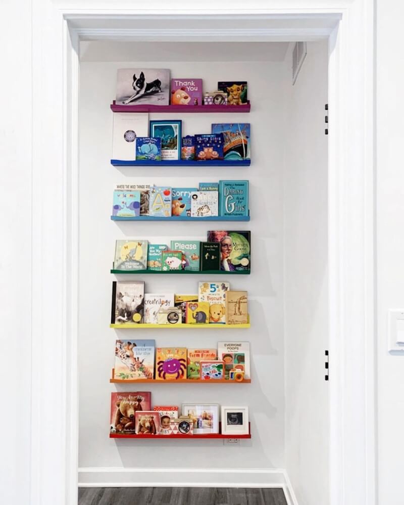 floating shelves with books