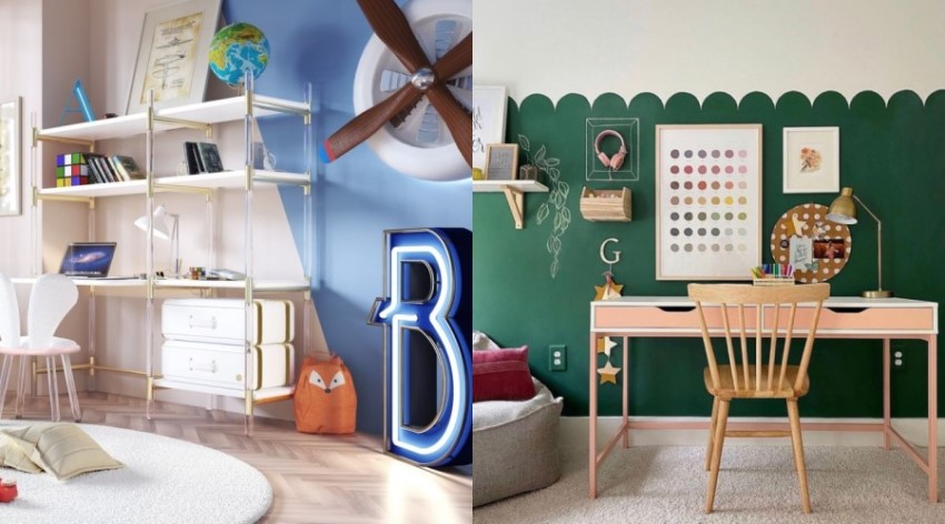 coloured walls kids study room ideas