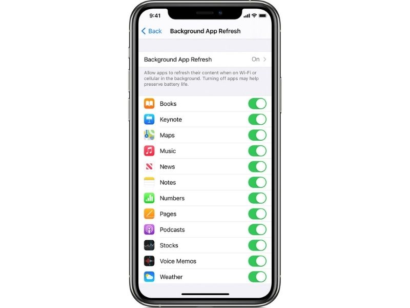 iPhone background app refresh menu battery health