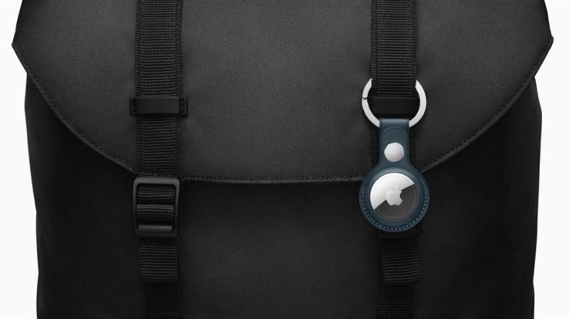 Apple AirTag attached to a backpack