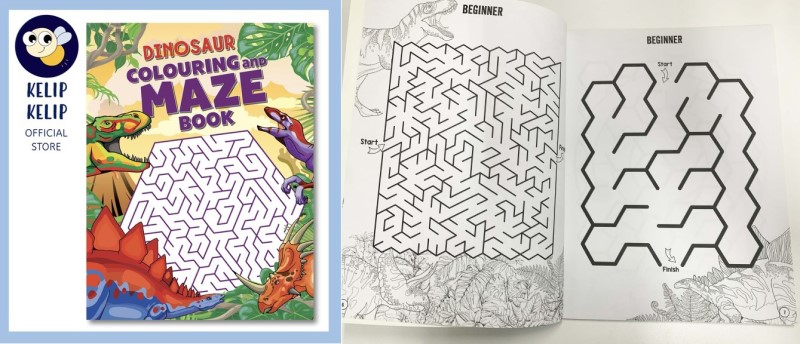 Dinosaur maze colouring book for kids