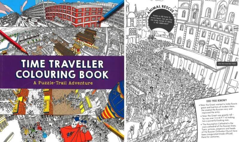 time traveller colouring book for older kids