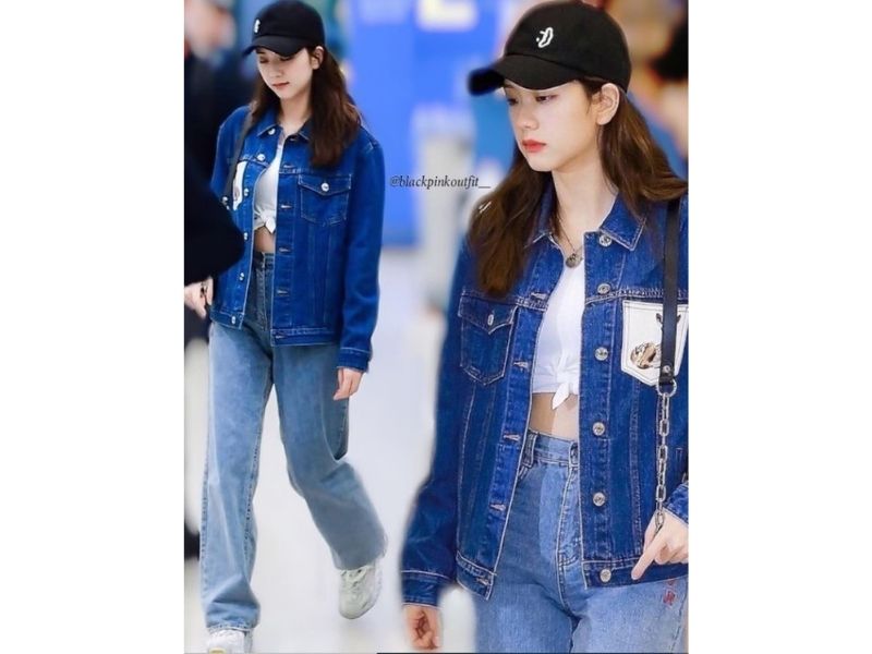 jisoo denim on denim look