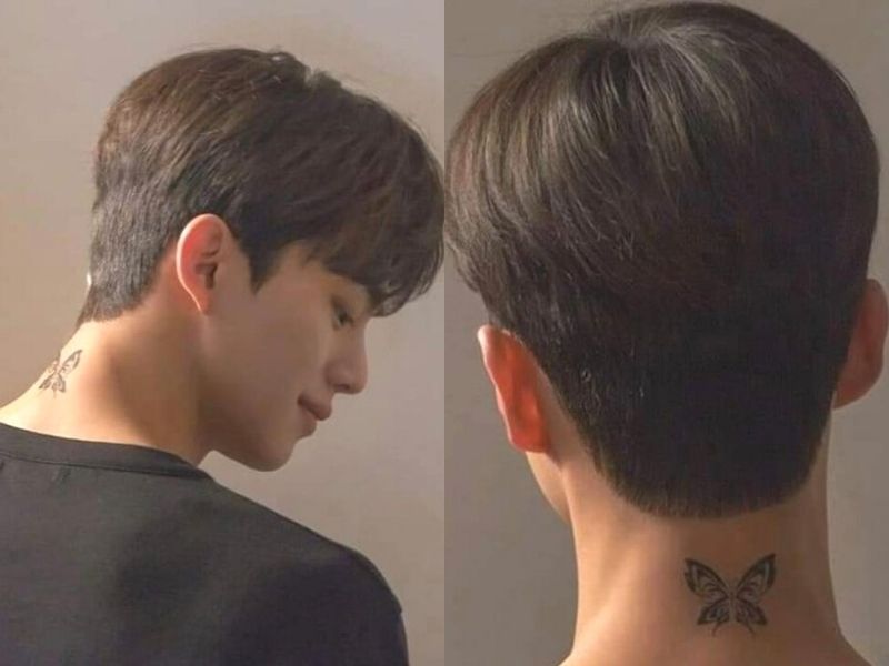 butterfly neck tattoo for men