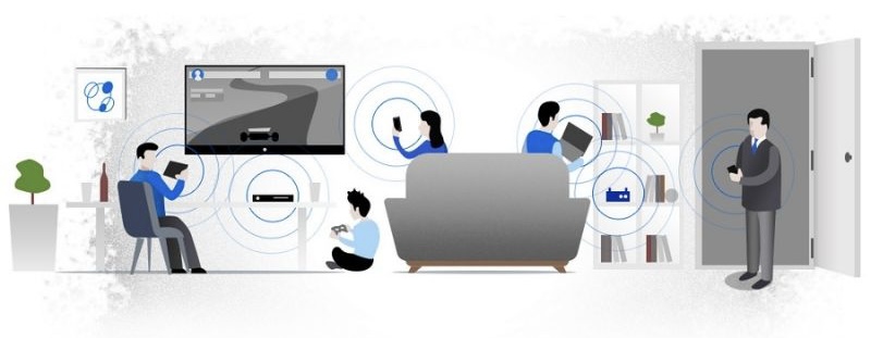 Graphic illustration of a Wifi network at home