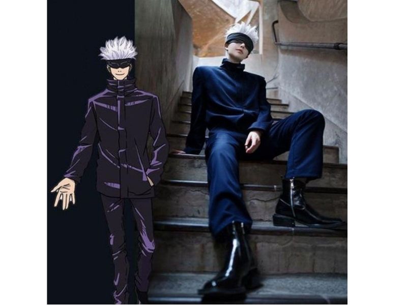 Anime Jujutsu Kaisen Gojo Satoru Cosplay Costume Glasses High School  Uniform Wig Suit Halloween Costume Men Adult - AliExpress