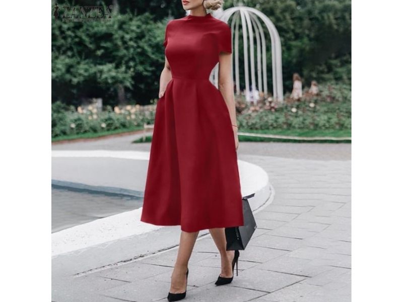 red midi dress, christmas outfit