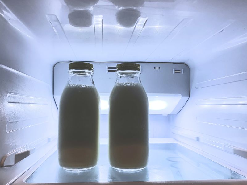 Bottles inside a fridge