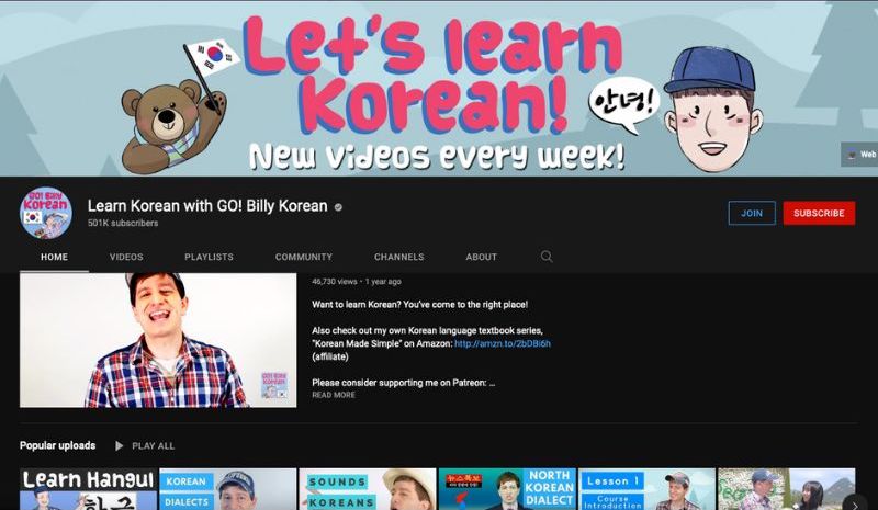 Learn Korean with GO! Billy Korean YouTube channel how to learn korean language