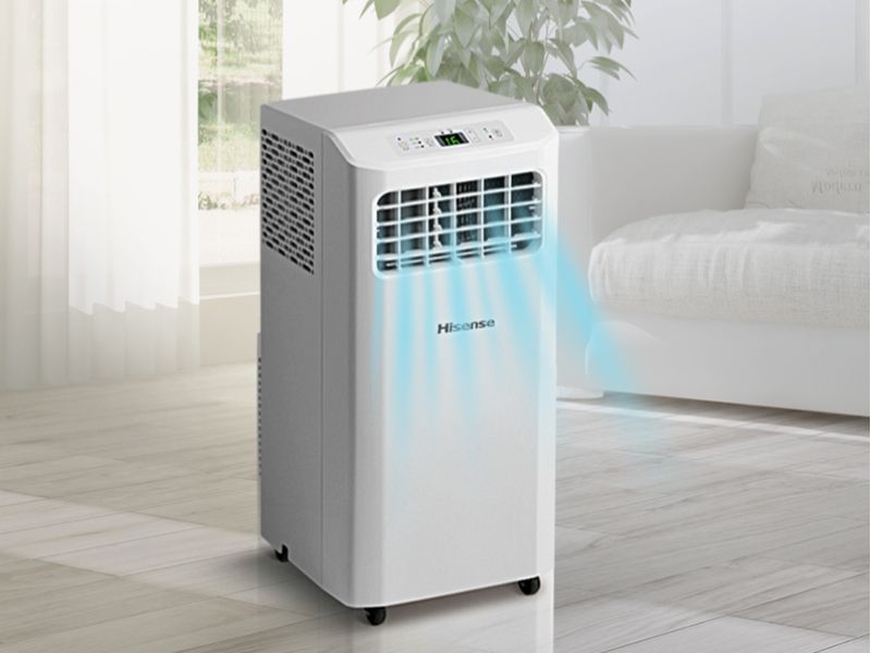 A portable air conditioner in operation