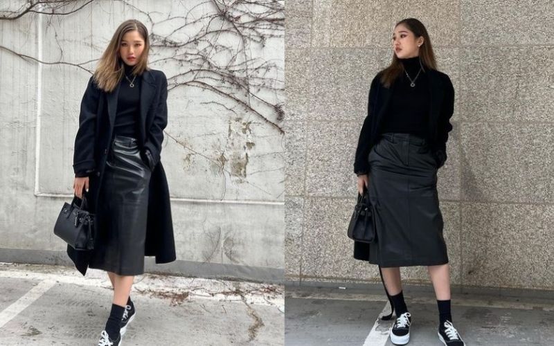 all black midi skirt style