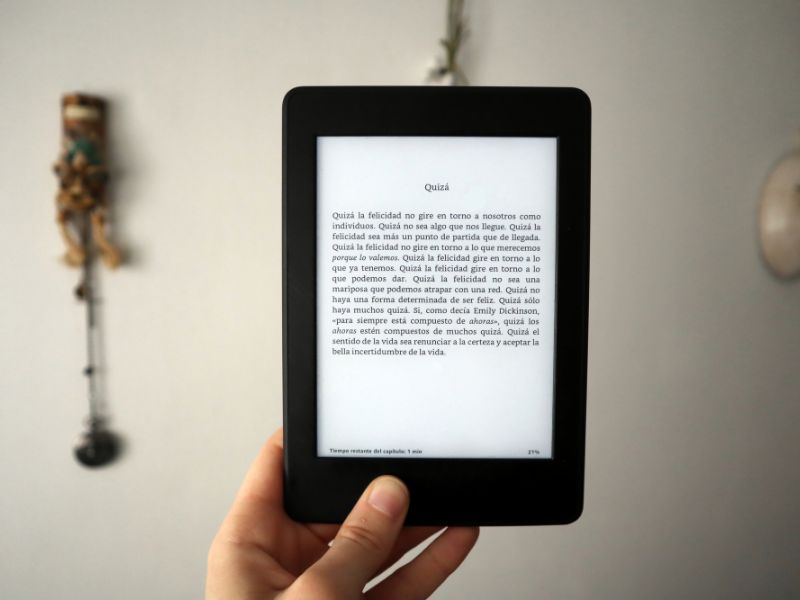 A person holding up an ebook reader