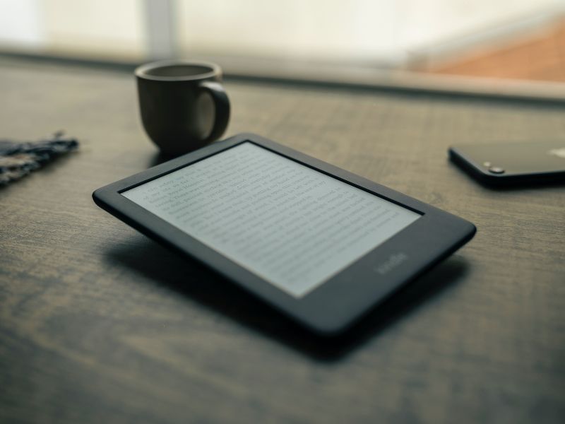 An ebook reader on a table