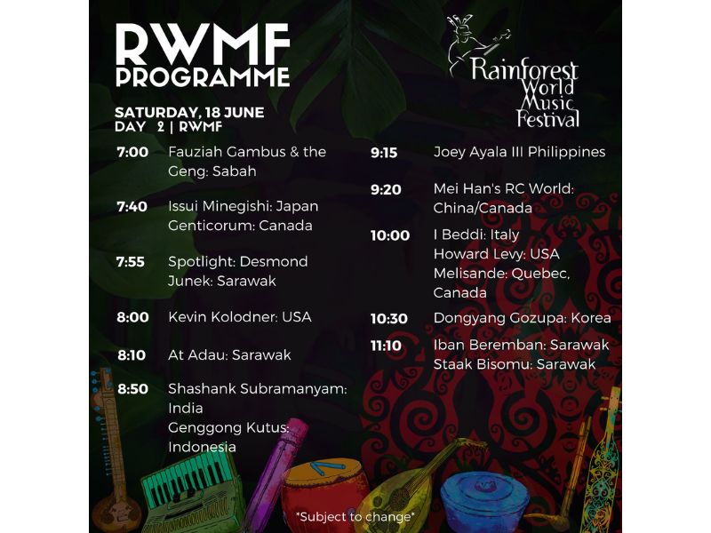 Rainforest World Music Festival Day 1 Programme Schedule