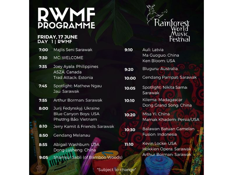 Rainforest World Music Festival Day 1 Programme Schedule