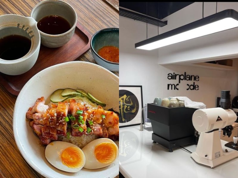 new cafe pj airplane mode coffee char siew rice bowl