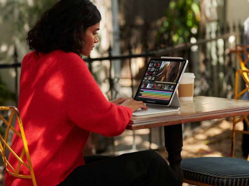 a woman using her iPad