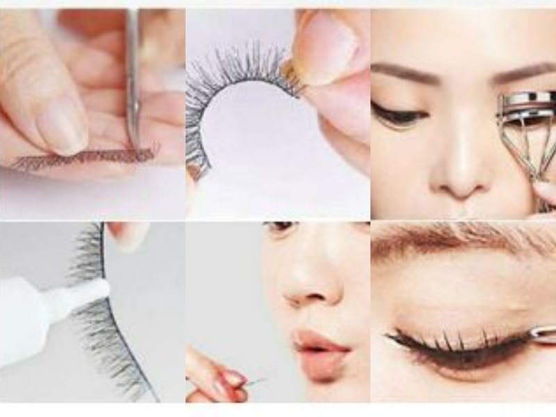 What is the trick to putting on fake eyelashes?