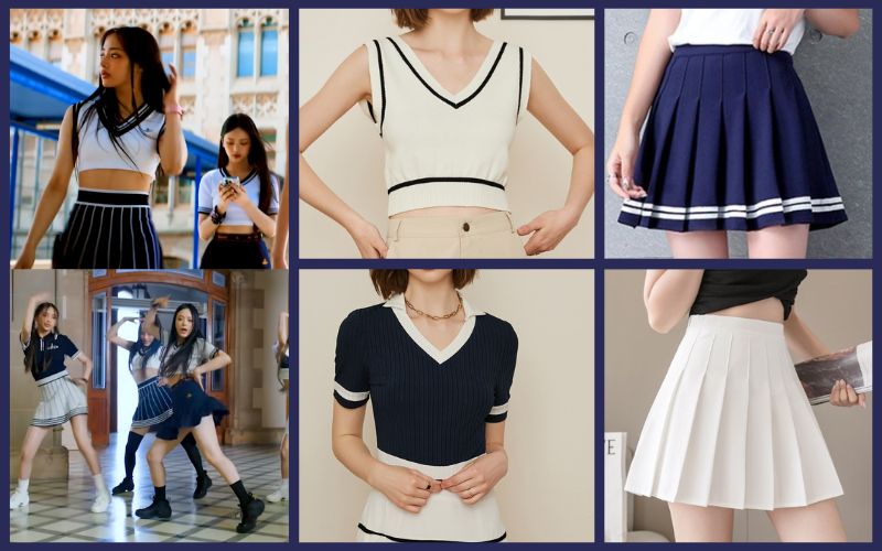 pleated mini skirt, y2k outfits, hybe new girl group