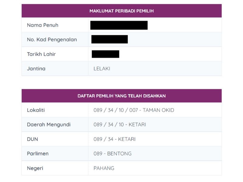 MySPRSemak screenshot how to vote in Malaysia