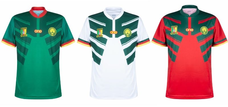 Cameroon home, away, and third kit jerseys FIFA World Cup 2022