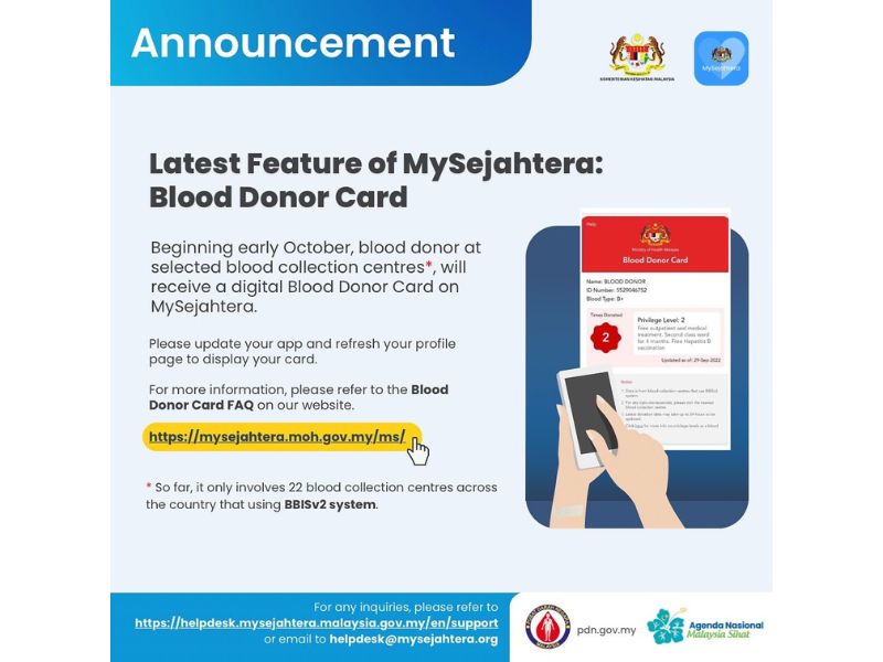 MySejahtera digital blood donor card donate blood in malaysia